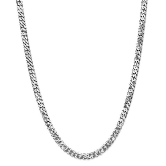 Men's 6.25mm, 14k White Gold, Flat Beveled Curb Chain Necklace, 20 In - Picture 3 of 8